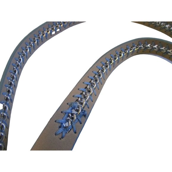 *Talbots Blue Leather Belt RETRO Silver Metal Woven Stitch Design - Size S - Picture 6 of 7